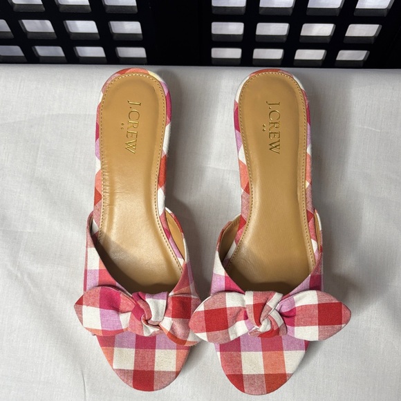 ❤️ J. Crew Factory Red & Pink Plaid Gingham Bow Sandals 8 NWOT ❤️ - Picture 3 of 11